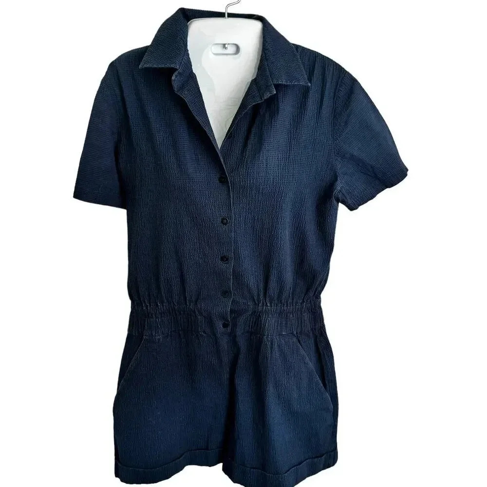 Carven Paris Navy Blue Cotton Crepe Texture Romper Women's‎ 40 (US 12) EUC
